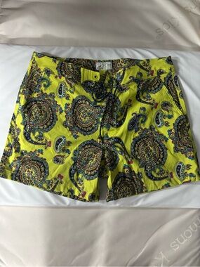 J.Crew 5" Breaker Board Short Poppy Paisley Yellow Sz 33